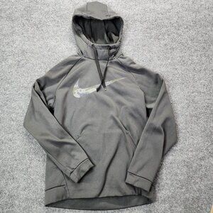 Nike Therma Dri Fit Hoodie Pullover Gray Camo Swoosh‎ Logo Small AR3113